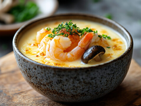 Delicious shrimp and mushroom chawanmushi