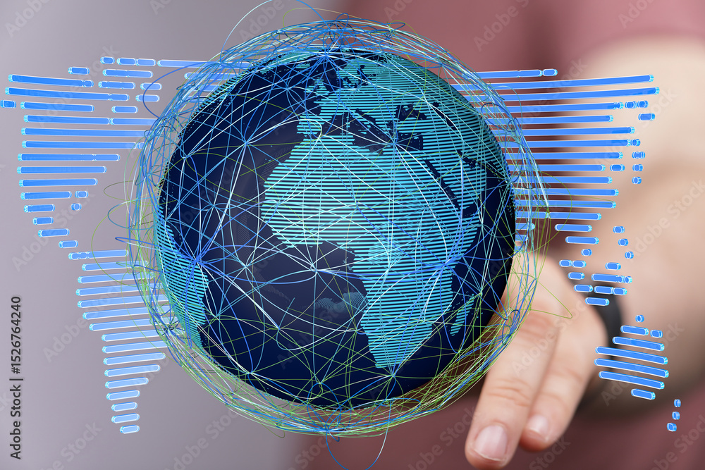 Poster High-tech image of a digital world, illustrating global connectivity and data streams.