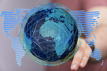 High-tech image of a digital world, illustrating global connectivity and data streams.