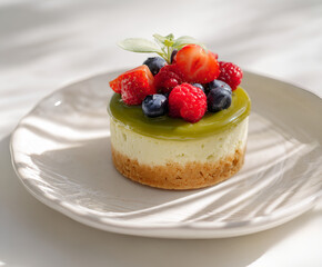 Pistachio berry cheesecake with fresh berries