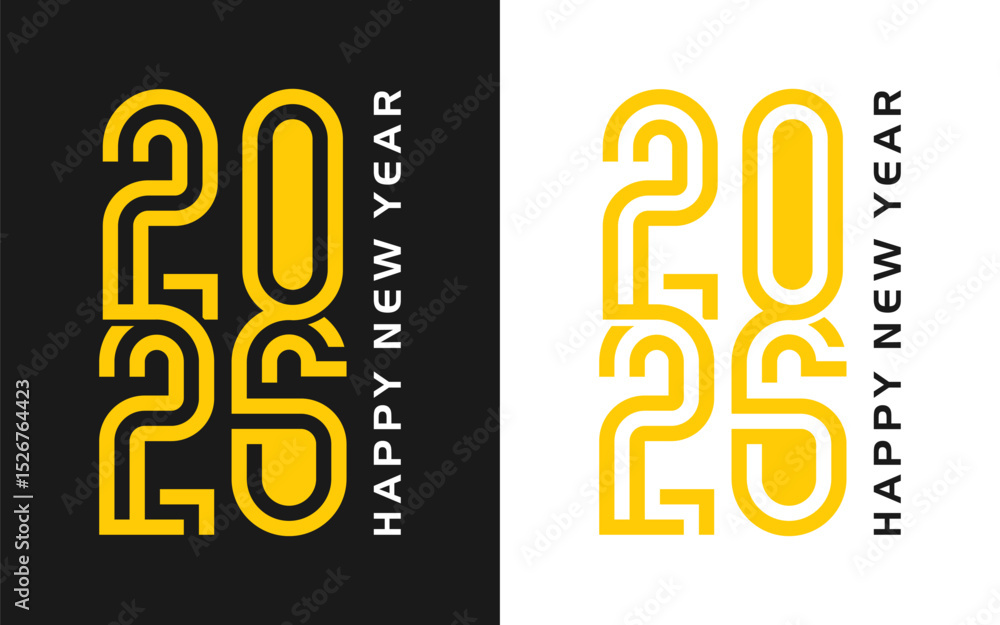 Fototapete vector new year 2026 with yellow overlapping numbers on black and white background