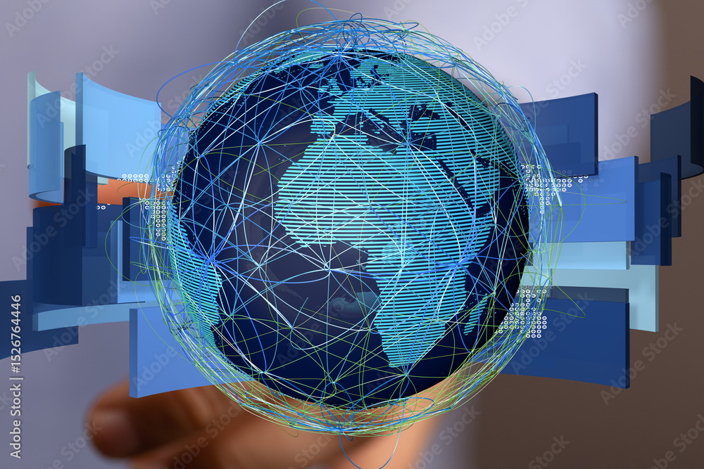 Poster Abstract image of a digital earth with connections, representing global networking and data flow.