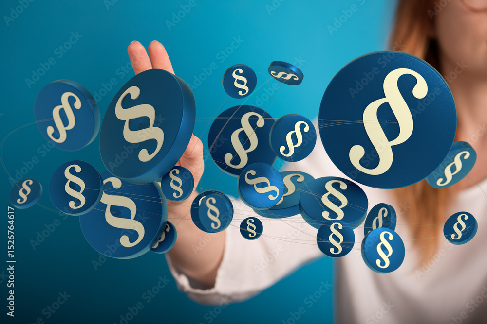 Poster abstract image of paragraph symbols interconnected, representing legal system or network.
