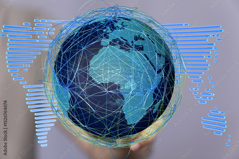 Leinwandbilder Abstract image of a digital globe with interconnected lines, representing global communication and networking.