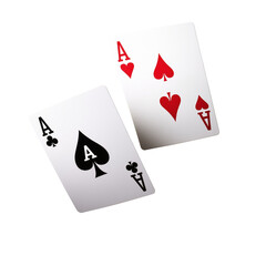 Two cards, one with the letter A and another card with spades and diamonds,isolated on a transparent background