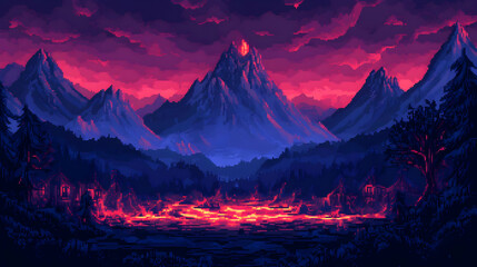 Majestic Purple And Red Mountain Landscape at Sunset