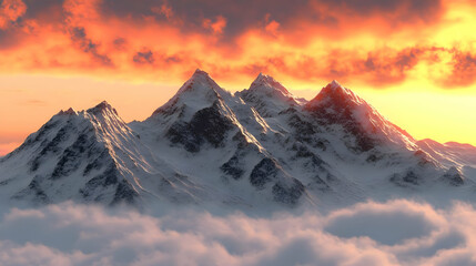 Majestic Snow Covered Mountain Peaks at Sunset