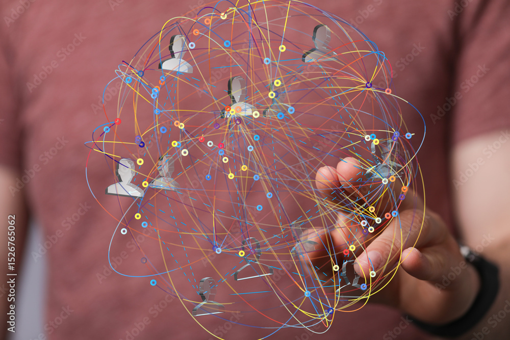 Leinwandbilder Abstract image of a global network, showing interconnected people and data flow.