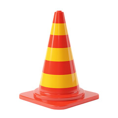 Red and yellow traffic cone isolated on transparent background