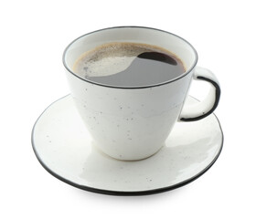 Aromatic coffee in cup isolated on white