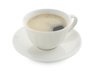 Aromatic coffee in cup isolated on white