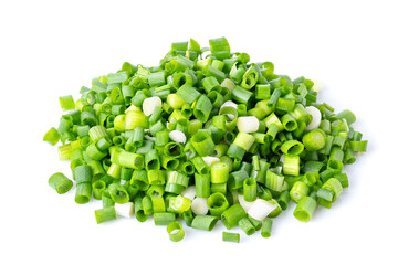 Heap of Chopped Green Onions Isolated on White Background