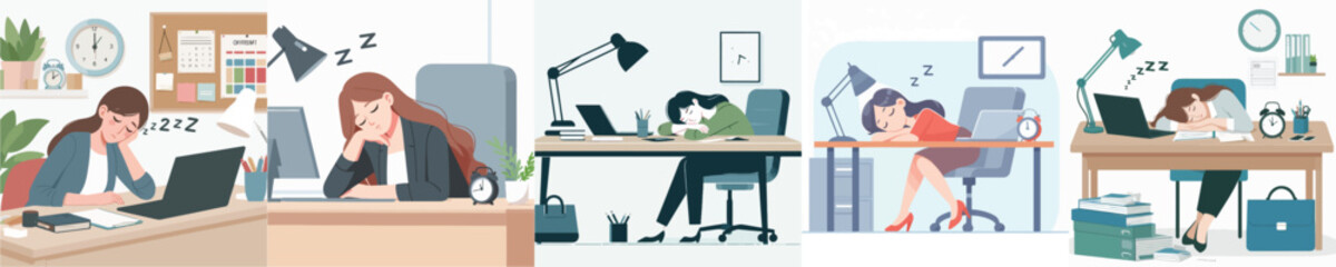 vector character woman sleeping on desk