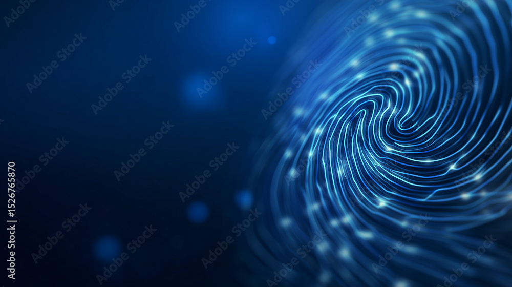 Poster abstract digital swirl pattern with glowing blue lines and soft bokeh effects on a dark blue backgro
