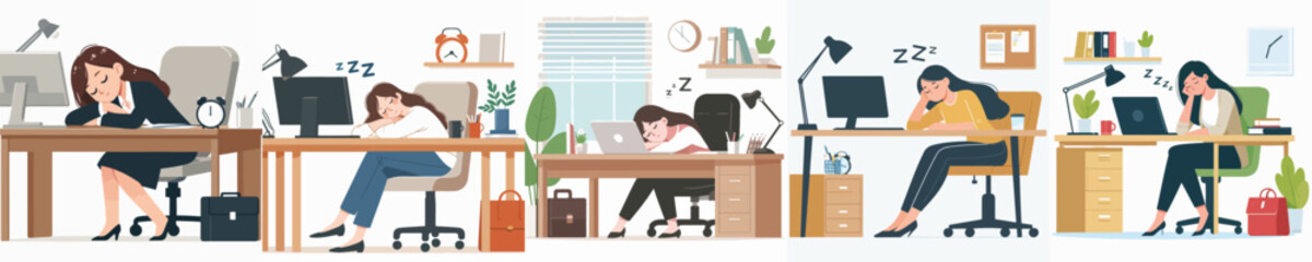 vector character woman sleeping on desk