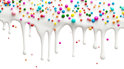 Melting ice cream drip with multicolor sprinkles and sauce trails png 