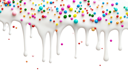 Melting ice cream drip with multicolor sprinkles and sauce trails png 