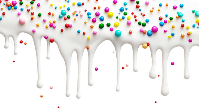Melting ice cream drip with multicolor sprinkles and sauce trails png 