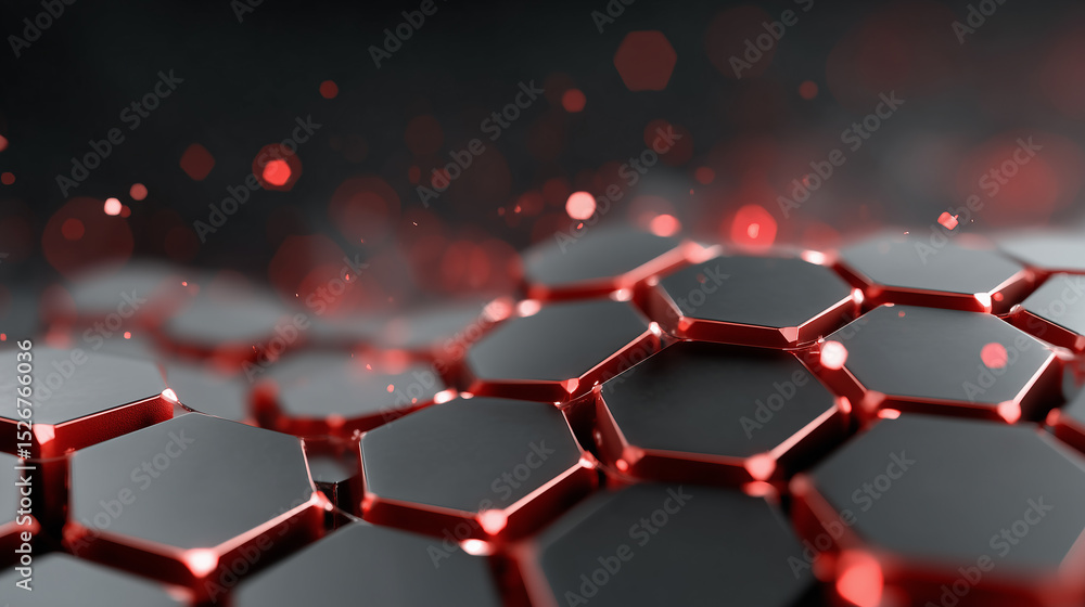 Poster abstract background featuring hexagonal patterns with shimmering red and black tones, creating a mod