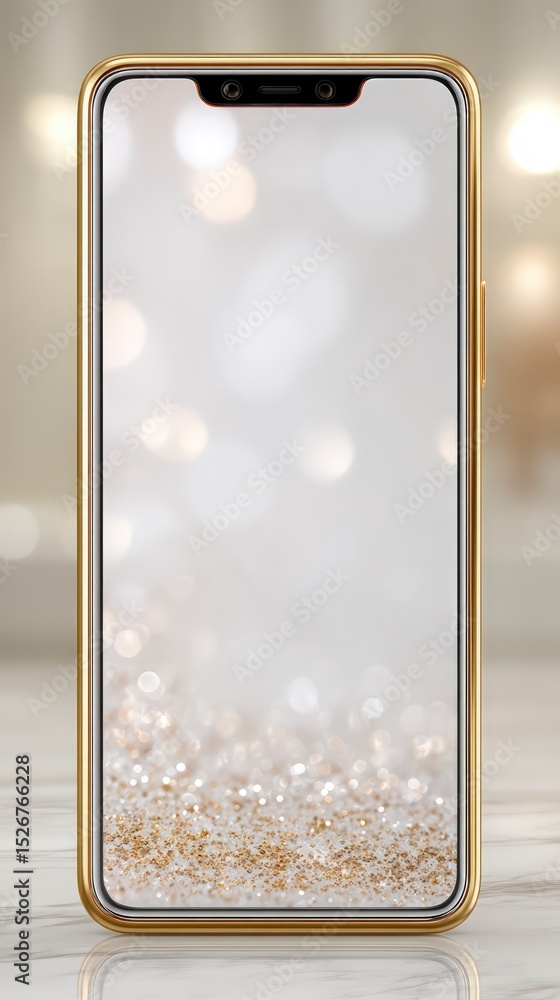 Poster sparkling glitter smartphone mockup gold frame app ui website design
