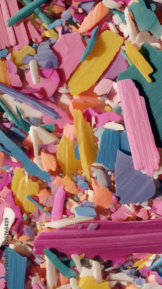 Poster abstract vibrant confetti backdrop, composed of colorful paper pieces featuring pastel colors and te