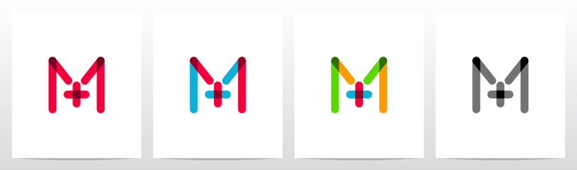 Transparent Colorful Plus Cross Positive Sign Symbol Letter Initial Logo Design M