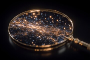 Magnifying Glass Revealing Sparkling Galaxy  Cosmic Exploration  Universe  Astronomy