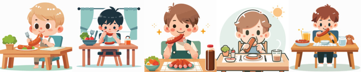 boy character vector eating sausage