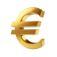 3d golden euro symbol isolated on transparent background