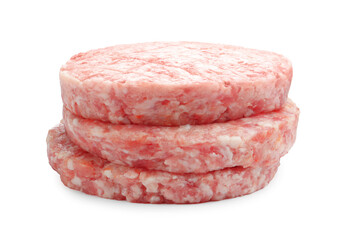 Fresh raw patties for burger isolated on white
