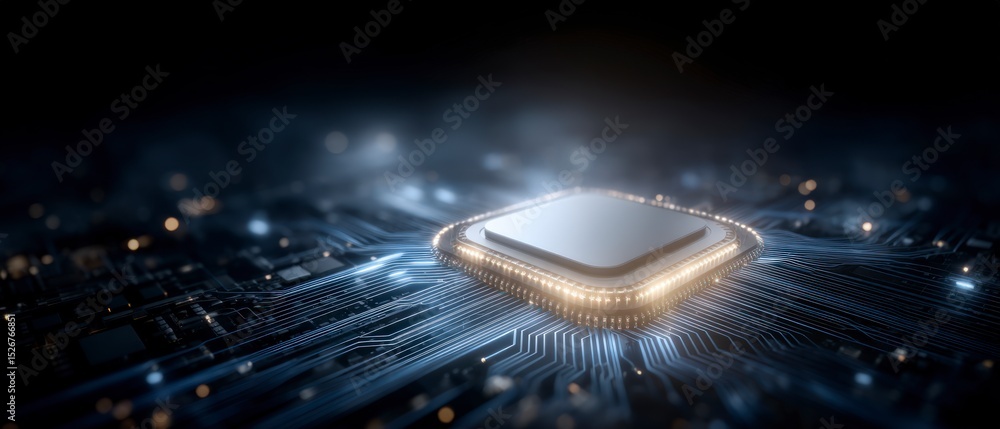 Aufkleber high tech cpu microchip closeup digital circuit board technology innovation