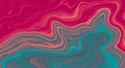 Abstract background with swirling patterns of pink, teal, and peach colors, creating a fluid, marbled effect.