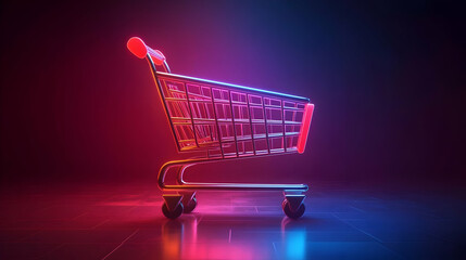 Metallic Shopping Cart in Neon Light