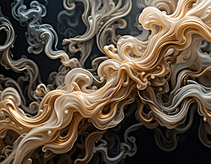 Abstract Gold and Cream Liquid Swirls Background