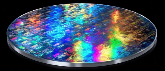 Microscopic Rainbow Wafer  Semiconductor Circuit Board Technology