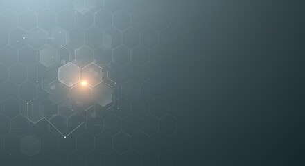 Abstract digital illustration of interconnected hexagonal structures and a central glowing point.