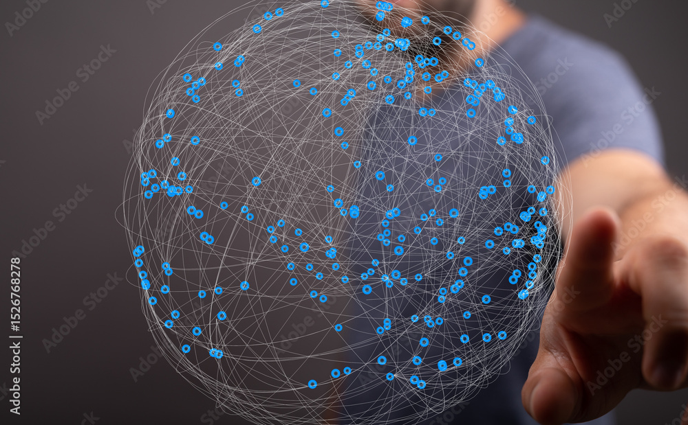 Poster abstract image of a global network, illustrating digital connections and interconnectivity.