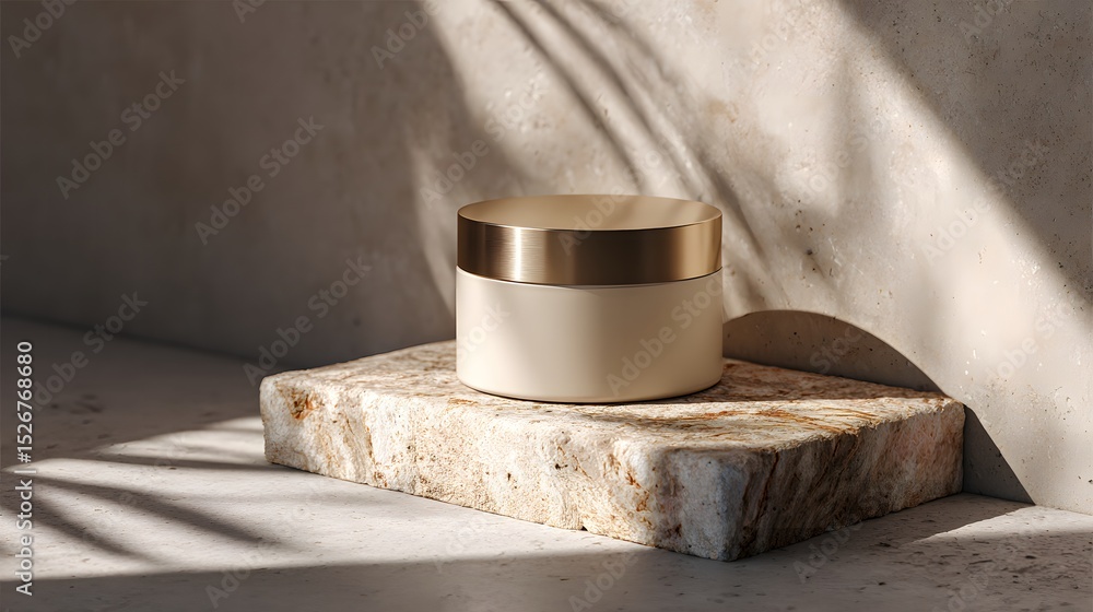 Poster sophisticated candle resting on a stone block featuring a minimalist design ideal for creating a rel