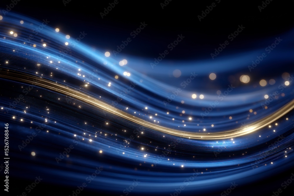 Poster abstract blue gold wave dynamic background futuristic design sparkle shiny texture