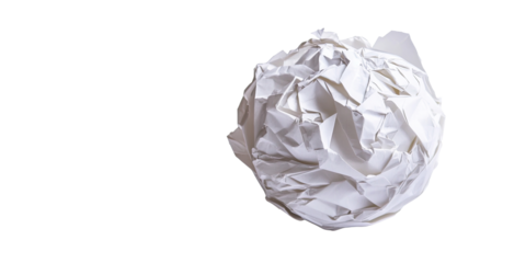 Crumpled paper ball for creative or office concept design isolated on white transparent background