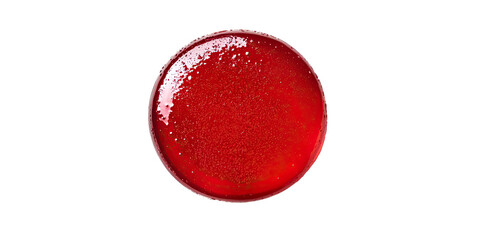 Bright red circle of spilled liquid with reflection and gradient  isolated on white transparent background