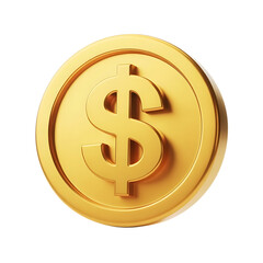 3d golden dollar coin isolated on transparent background