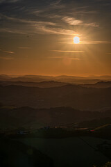 Marche, spectacular view and sunset on the Marche hills from the Ripatransone viewpoint.