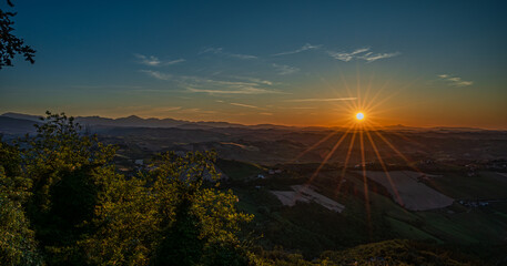 Marche, spectacular view and sunset on the Marche hills from the Ripatransone viewpoint.