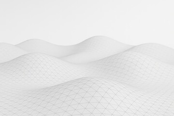 Fototapeta premium Abstract white 3D mesh waves with geometric grid pattern