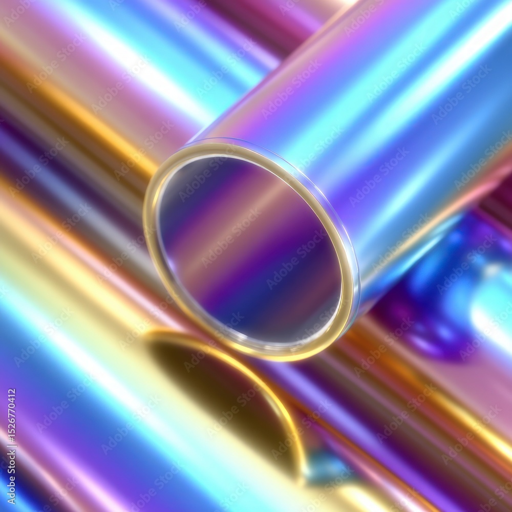 Poster abstract iridescent tubes colorful 3d render modern background gradient shiny high re