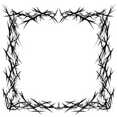 Barbed wire frame with sharp, black thorns in a bold, edgy style—ideal for tattoo art, dark themes, or gothic graphic designs.
