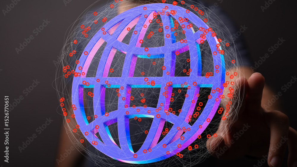 Leinwandbilder Abstract image of a digital globe with interconnected data points, representing global networking and communication.