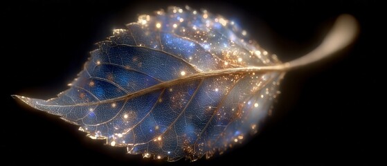 Fototapeta premium Sparkling Leaf Nature s Golden Blue Jewel Macro Photography