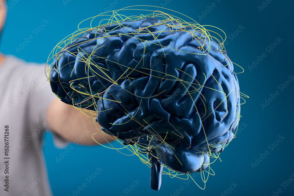Poster High-resolution 3D model of a human brain, showcasing complex neural pathways and connections.